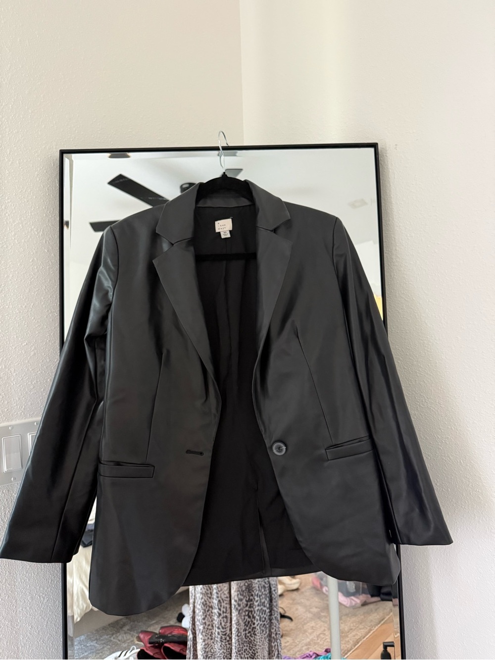 Black Faux Leather Blazer Jacket